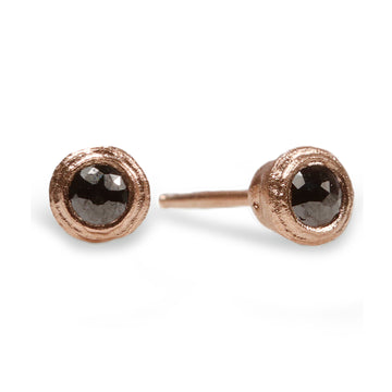 9ct Fairtrade Rose Gold Ear Studs with Black Diamonds