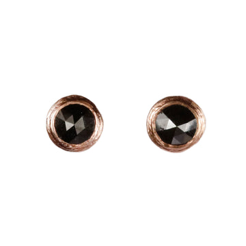 9ct Fairtrade Rose Gold Ear Studs with Black Rose Cut Diamonds