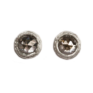 9ct Fairtrade White Gold Ear Studs with Salt and Pepper Diamonds