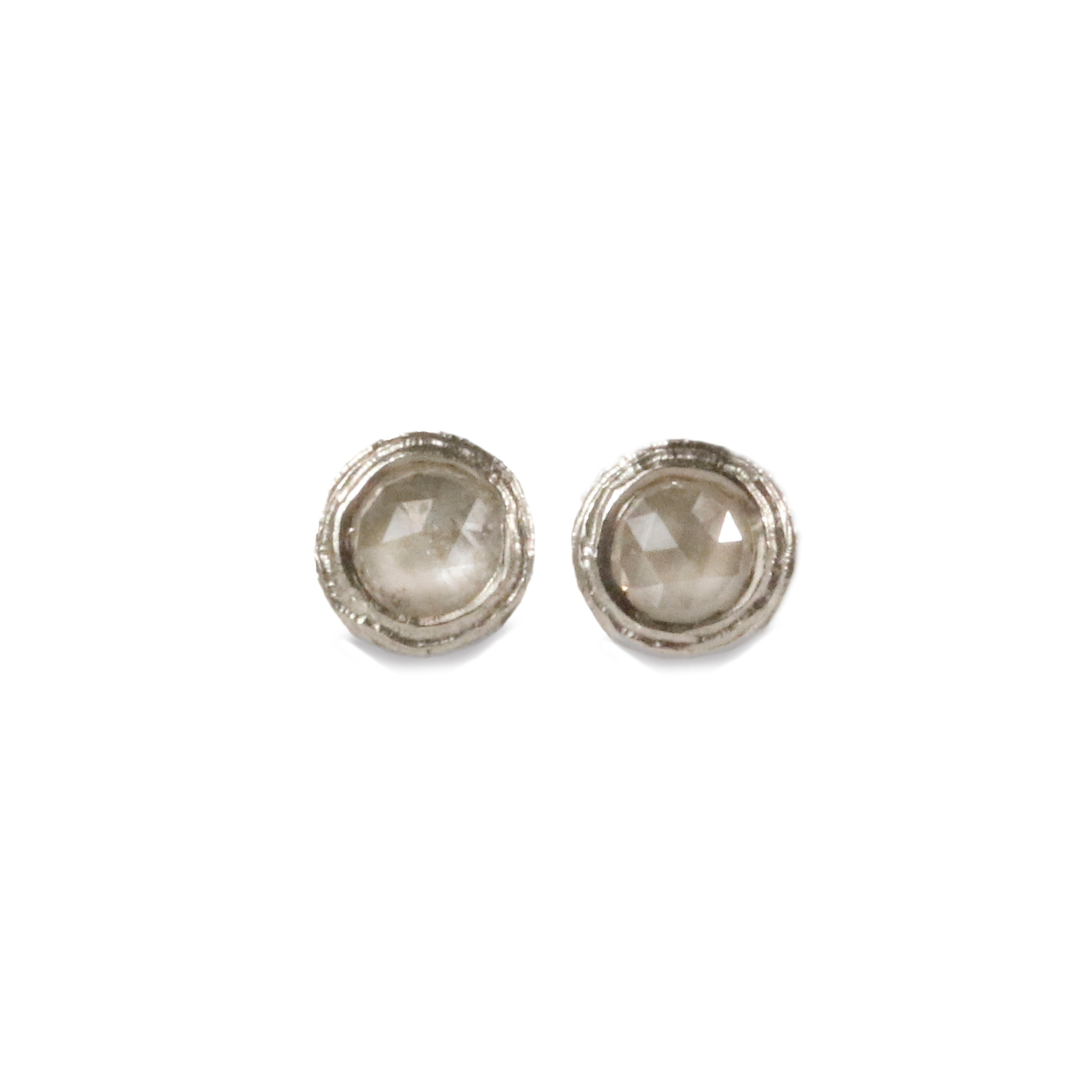 9ct Fairtrade White Gold Ear Studs with Grey Rose Cut Diamonds