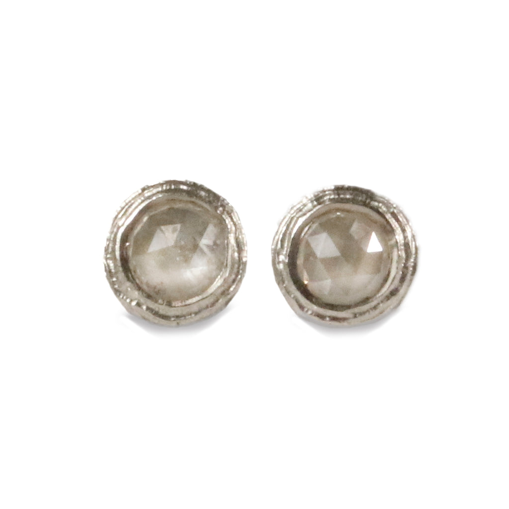 9ct Fairtrade White Gold Ear Studs with Grey Rose Cut Diamonds