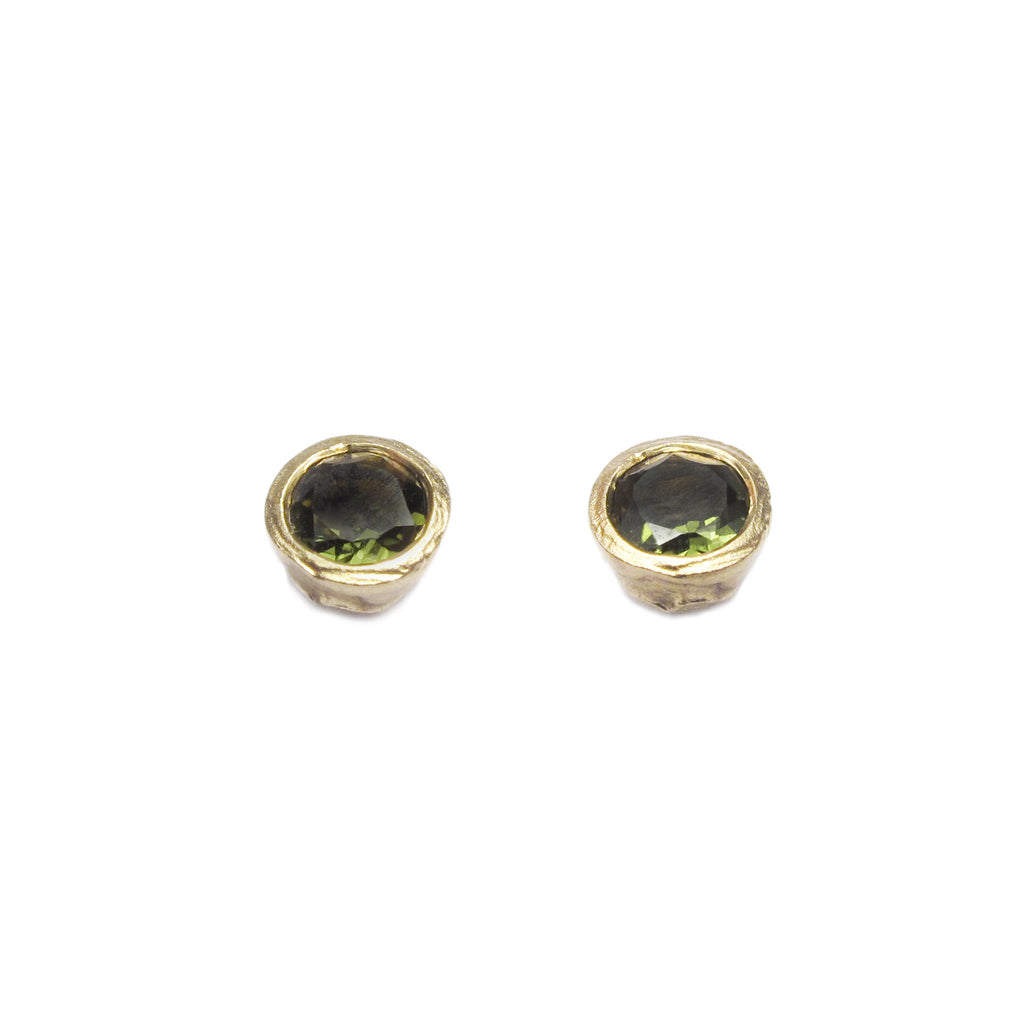 Diana Porter Jewellery modern green tourmaline yellow gold earrings studs