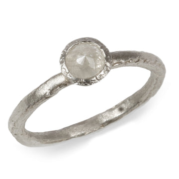 9ct Fairtrade White Gold Ring Set with Icy White Rose Cut Diamond