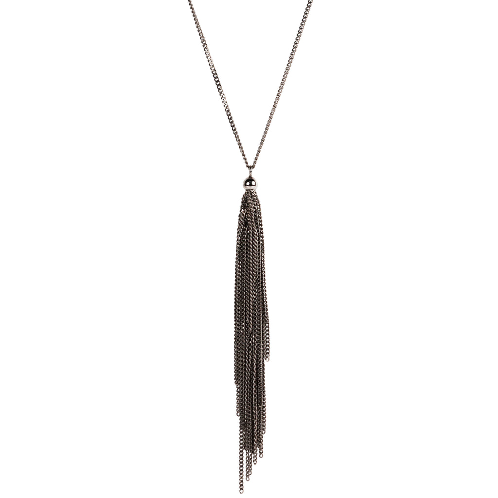 Claudia Milic Long Tassel Necklace in Black Rhodium plate