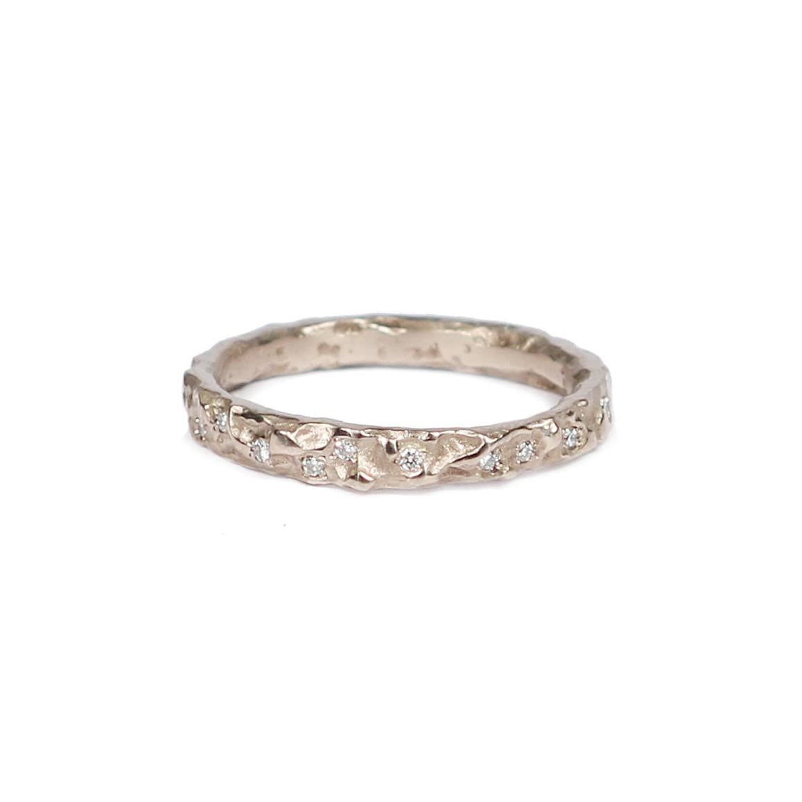 Slim 18ct Fairtrade White Gold 'Molten' Eternity Band with Scattered Diamonds