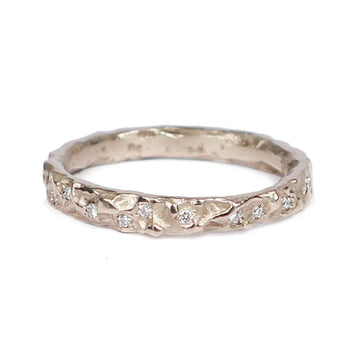 Slim 18ct Fairtrade White Gold 'Molten' Eternity Band with Scattered Diamonds