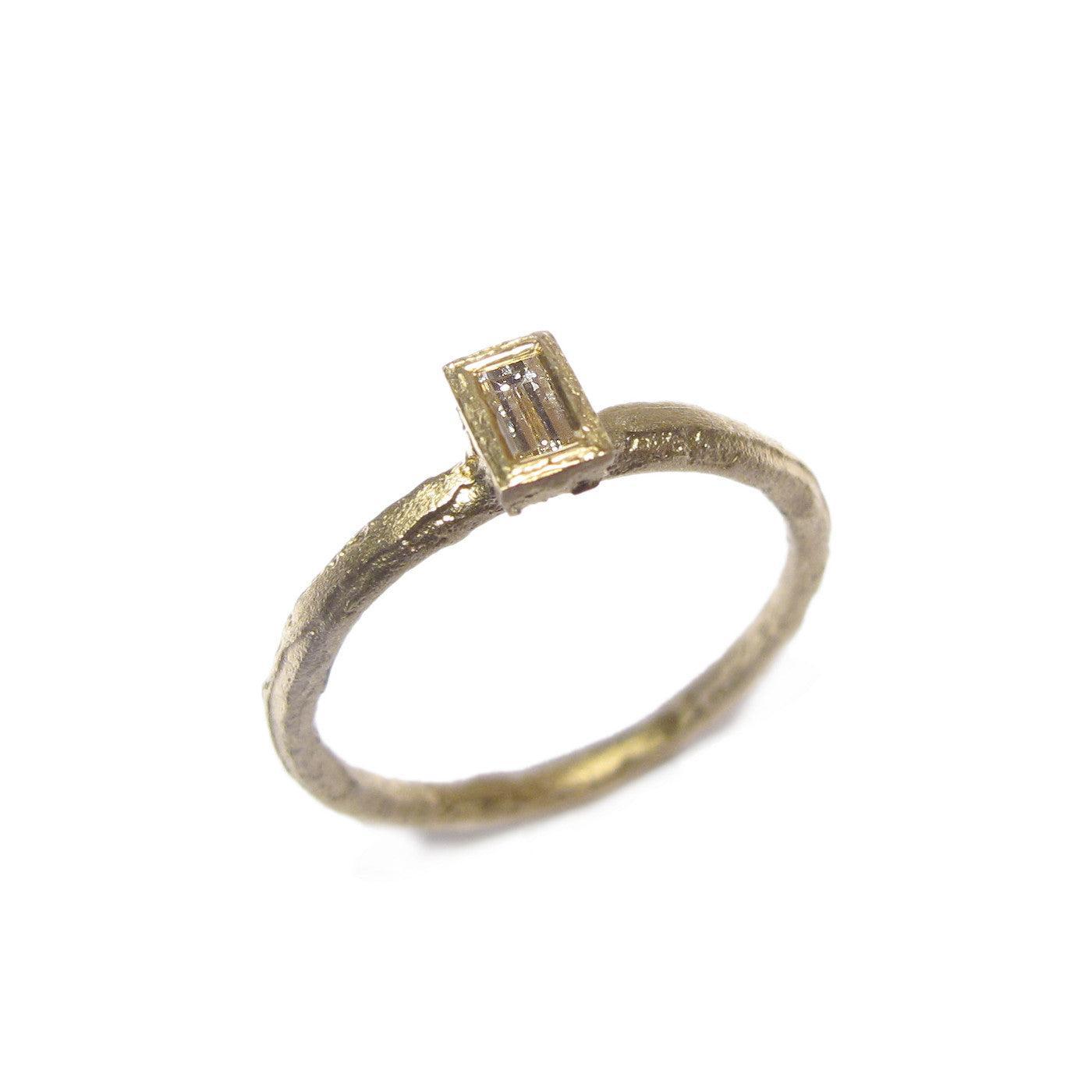 Yellow Gold and Baguette Diamond Engagement Ring 