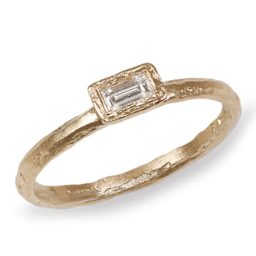 9ct Fairtrade Yellow Gold Ring with a Baguette White Diamond