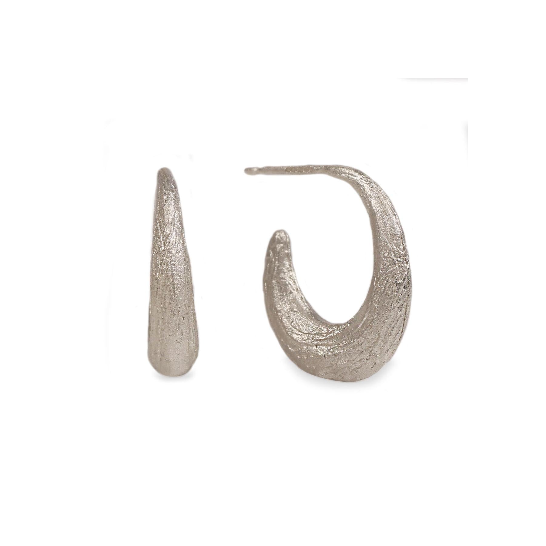 Silver 'Strata' Curved Half Hoop Earrings