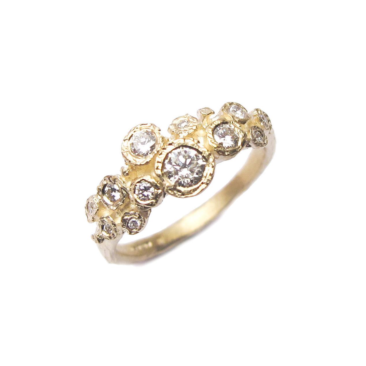 Diana Porter Contemporary Jewellery modern diamond and yellow gold engagement ring, multi set cluster ring