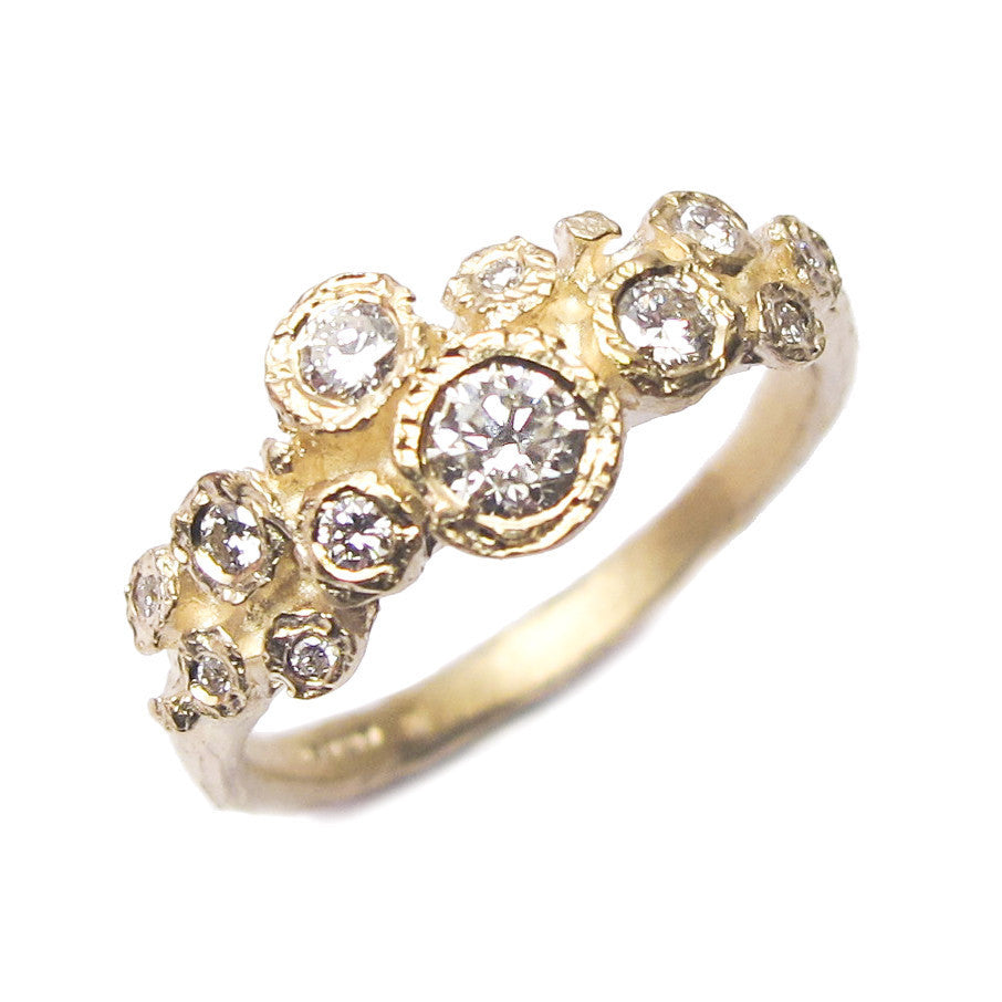 Diana Porter Contemporary Jewellery modern diamond and yellow gold engagement ring, multi set cluster ring