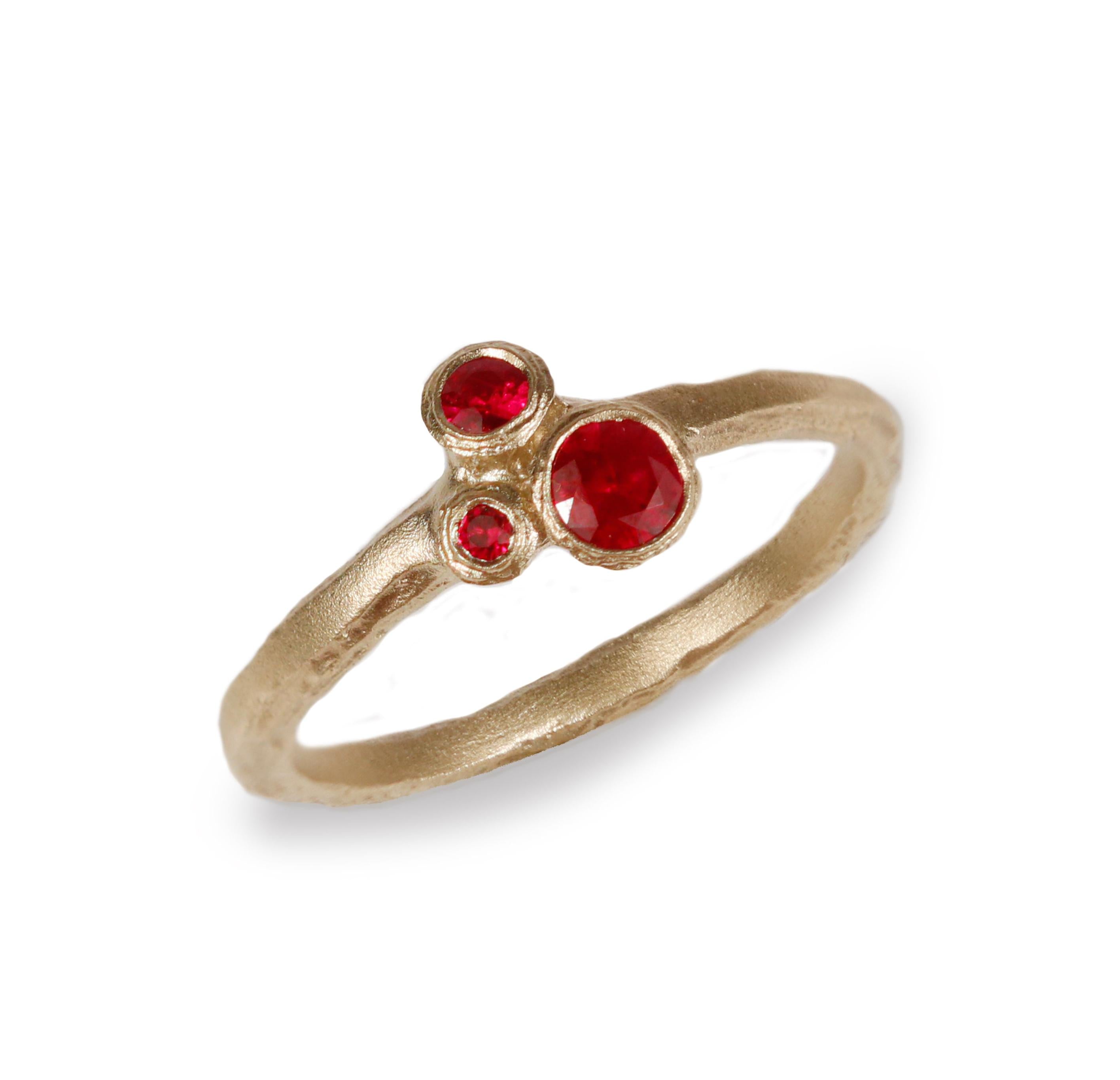 9ct Fairtrade Yellow Gold Ring Set With a Trilogy of Rubies
