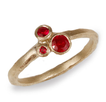 9ct Fairtrade Yellow Gold Ring Set With a Trilogy of Rubies