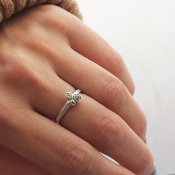 White Gold Organic Ring with Cluster of Rose Cut Diamonds  worn on hand