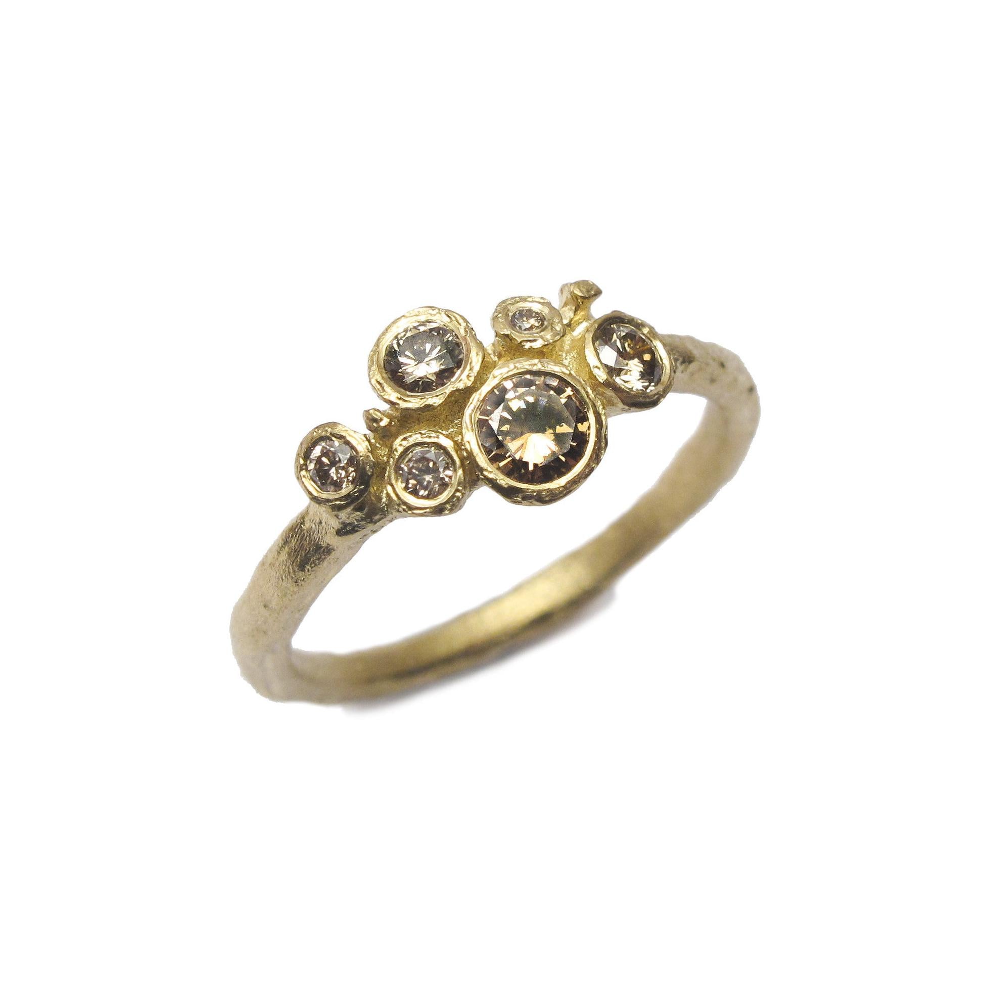 Diana Porter Contemporary Jewellery modern diamond and yellow gold engagement ring, multi set cluster ring