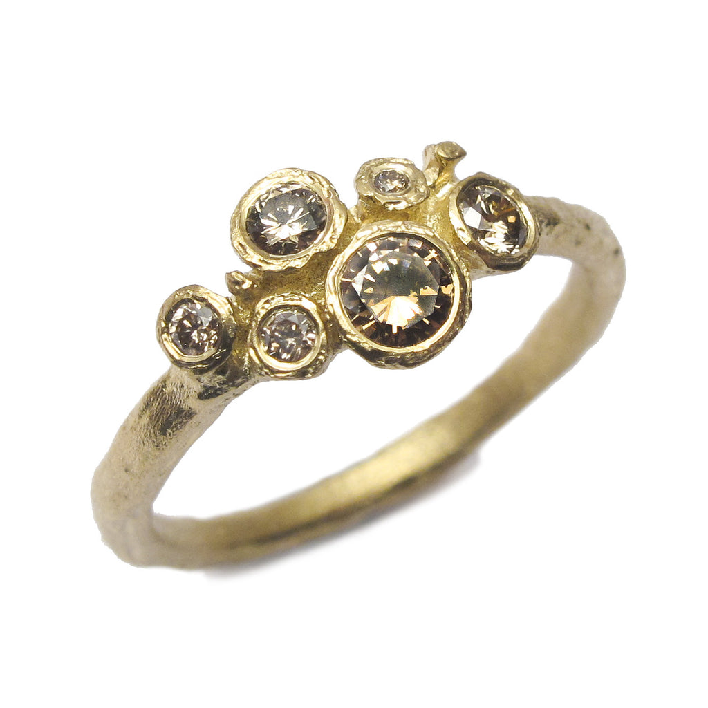 Diana Porter Contemporary Jewellery modern diamond and yellow gold engagement ring, multi set cluster ring