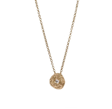 Small Etched Fairtrade Yellow Gold and 0.03ct Diamond Pendant