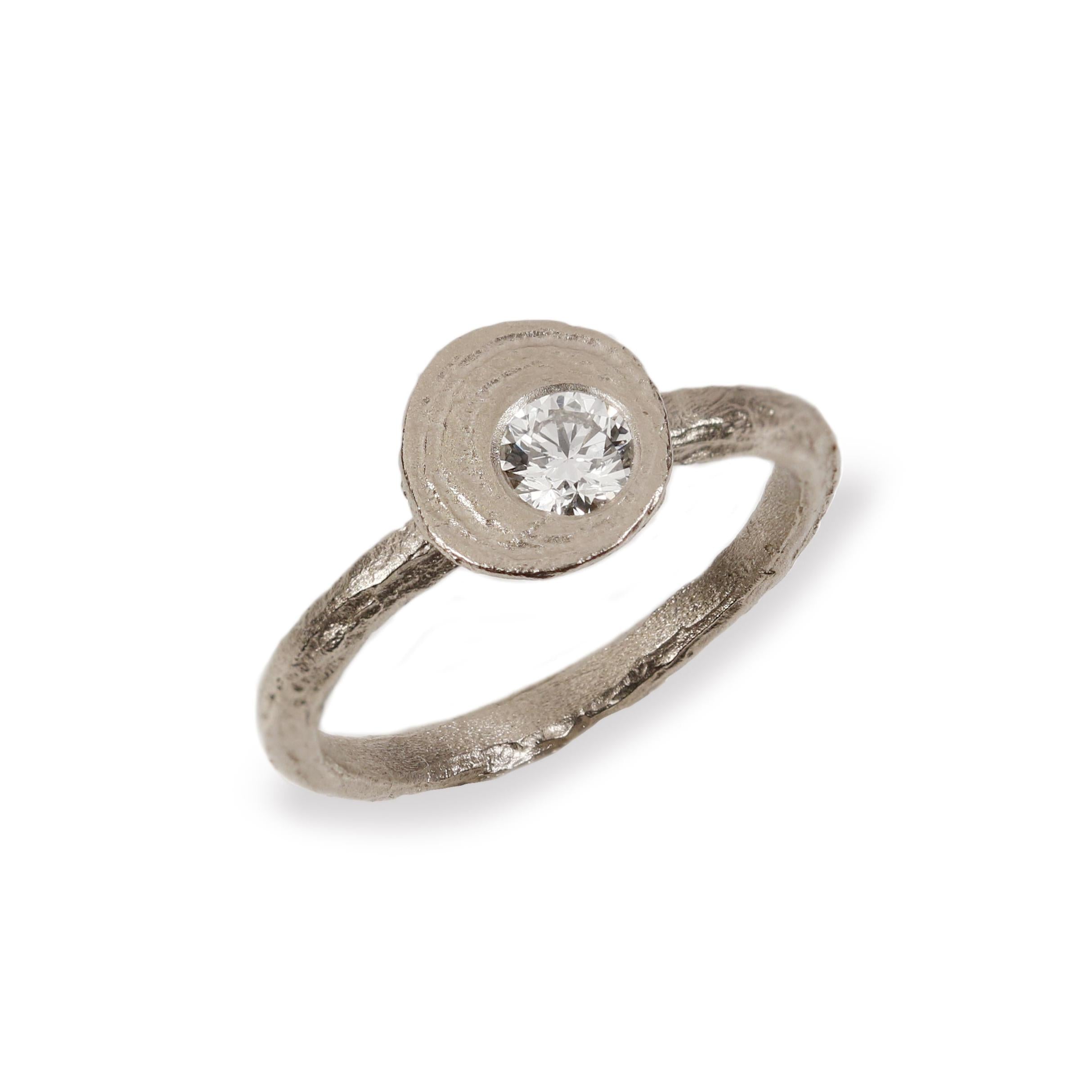 Textured  White Gold Ring with  Brilliant Cut Offset Diamond