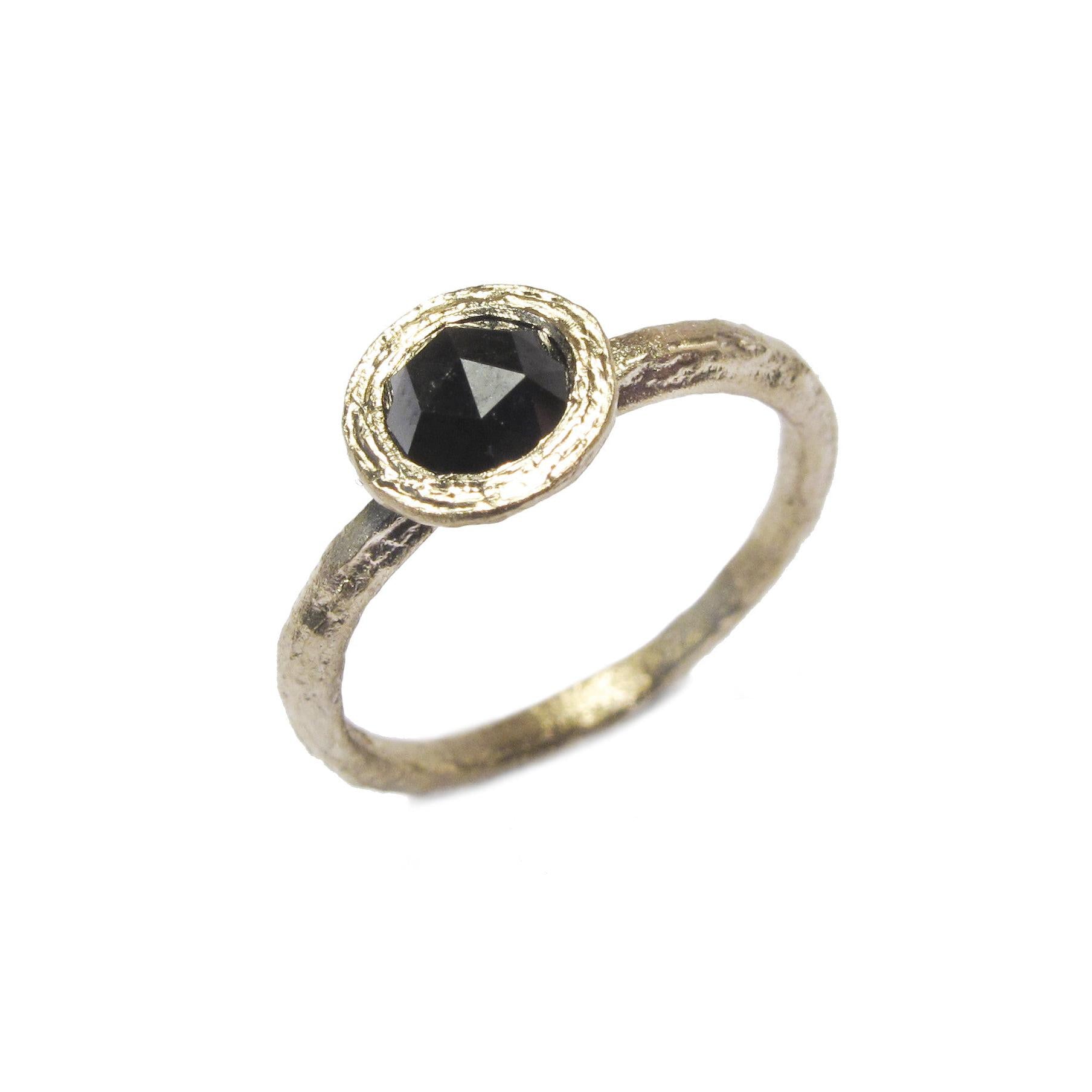 Diana Porter Jewellery unique black rose cut diamond yellow gold engagement ring