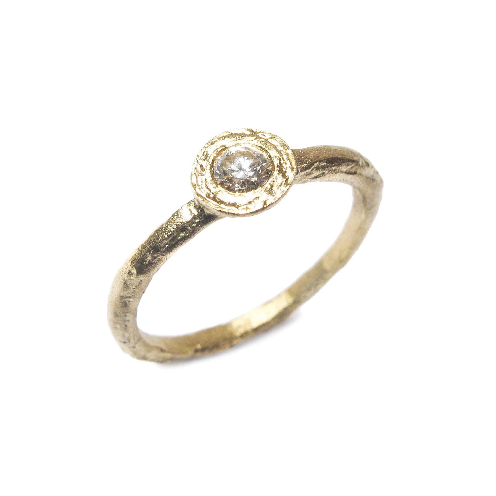 Textured Single Brilliant Cut Diamond Solitaire Engagement Ring 