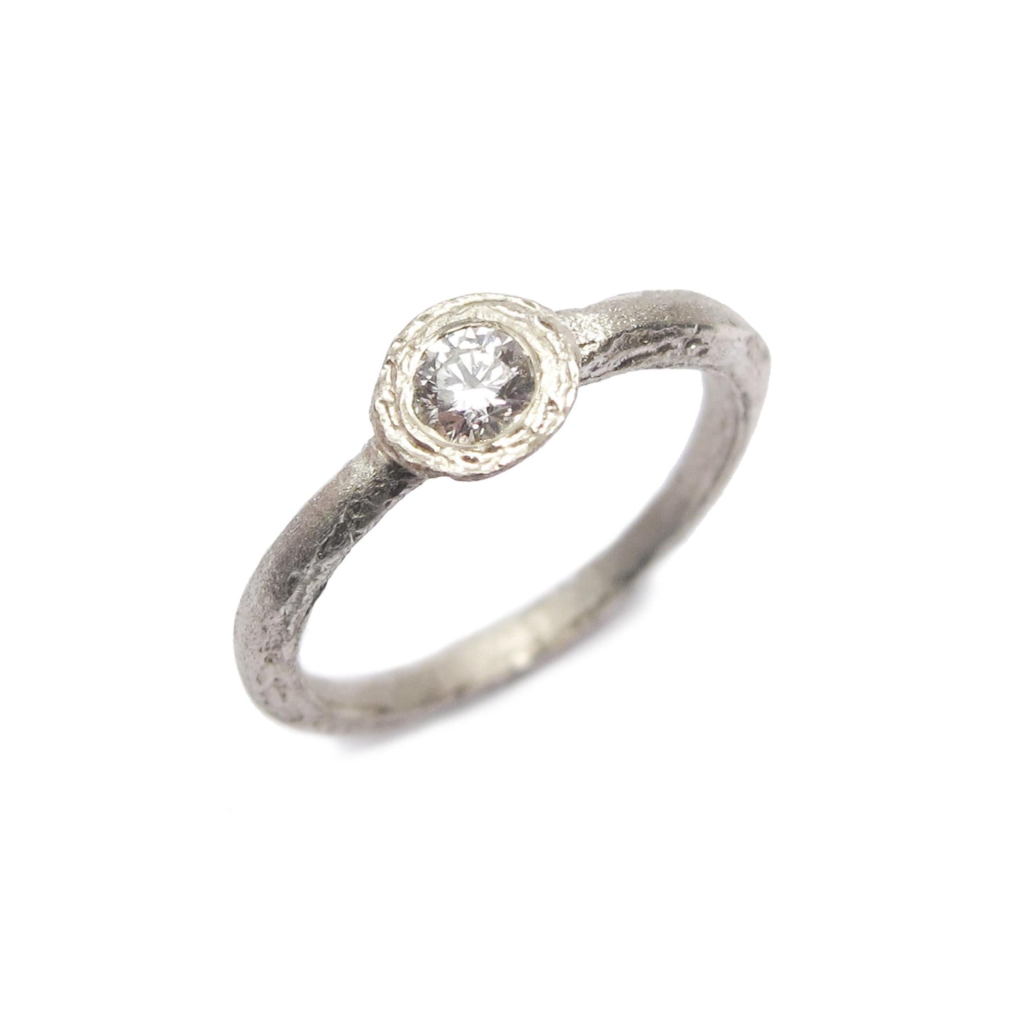 Textured Single Brilliant Cut Diamond Solitaire Engagement Ring