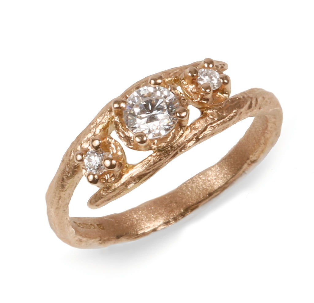 18ct Fairtrade Rose Gold Crossover Trilogy Ring set with Three Brilliant Cut Diamonds