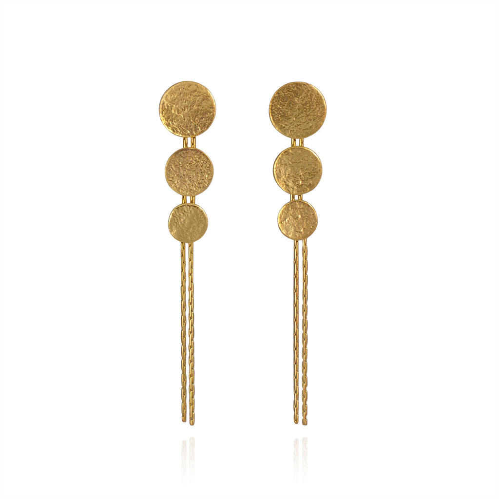 Cara Tonkin Paillette Gold Plate Triple Disc Drop Earrings