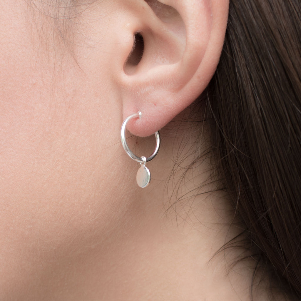 Cara Tonkin Paillette Silver Hoop Drop Earrings