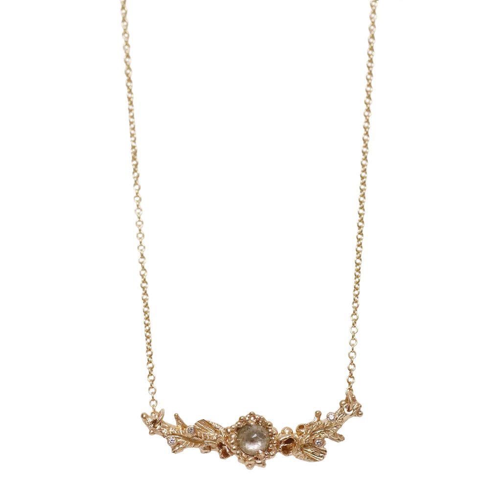 Charlotte Rowenna Blodyn yr mor 9ct Yellow Gold Floral Necklace with Rose Cut Diamonds