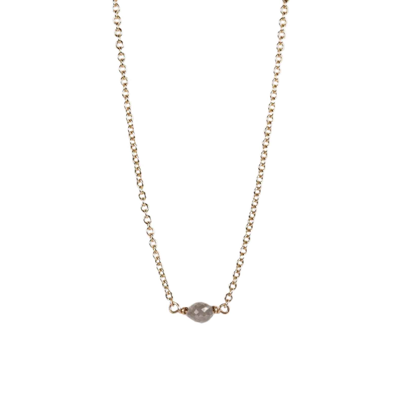 9ct Fair-mined Yellow Gold Necklace with Oval Grey Diamond Bead