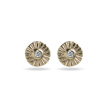 Mim Best 9ct Teeny Tiny Yellow Gold and Diamond Stamped Studs
