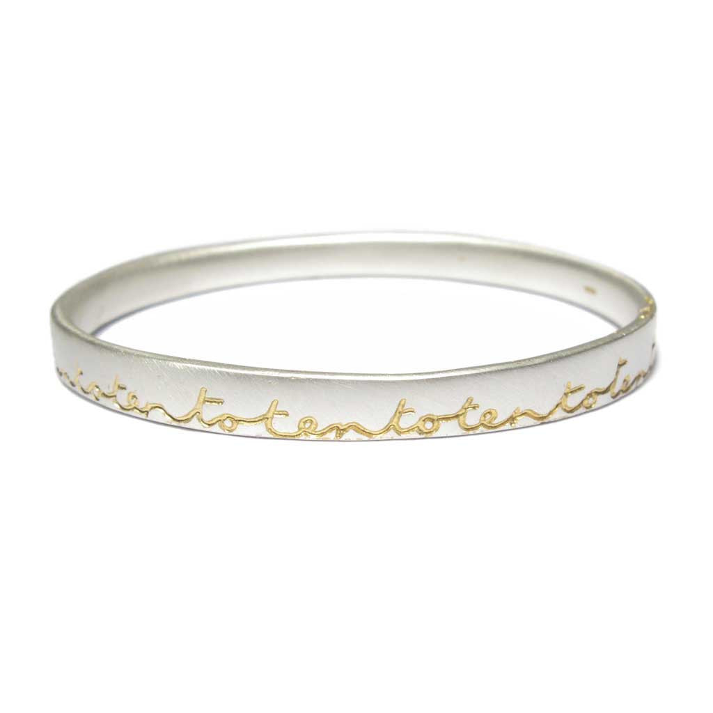 Diana Porter Jewellery bespoke commission etched silver gold bangle