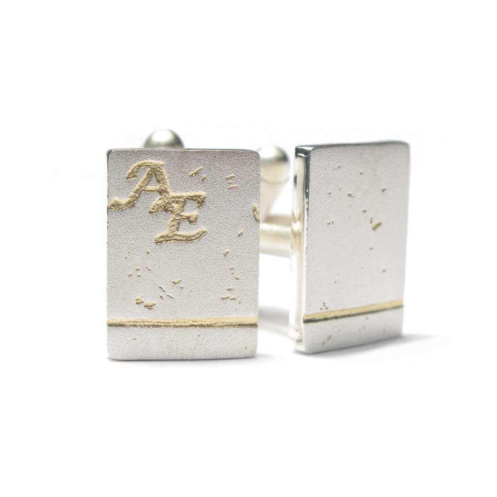 Diana Porter Jewellery bespoke commission etched silver gold cufflinks