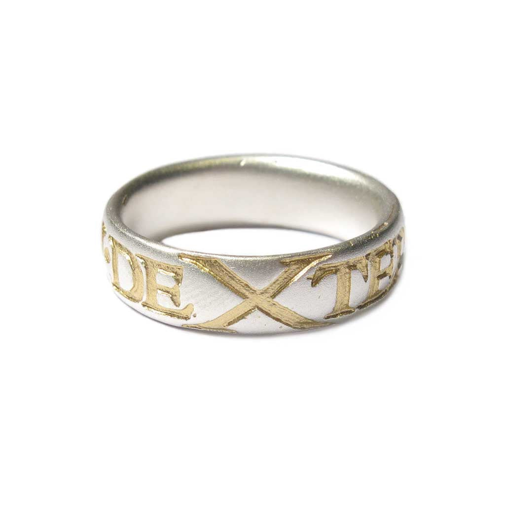 Diana Porter Jewellery bespoke commission etched silver gold ring