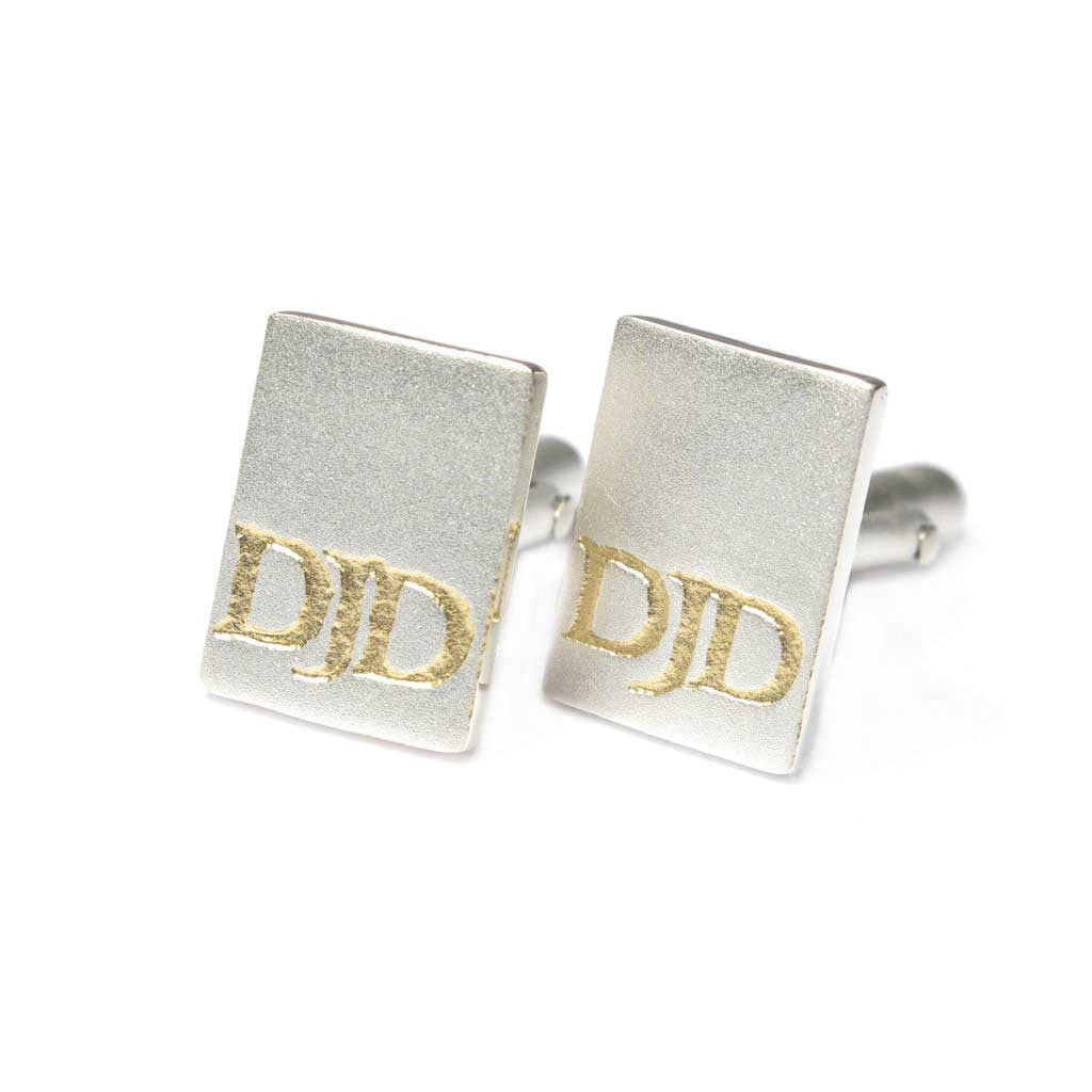 Diana Porter Jewellery bespoke commission silver gold etched cufflinks