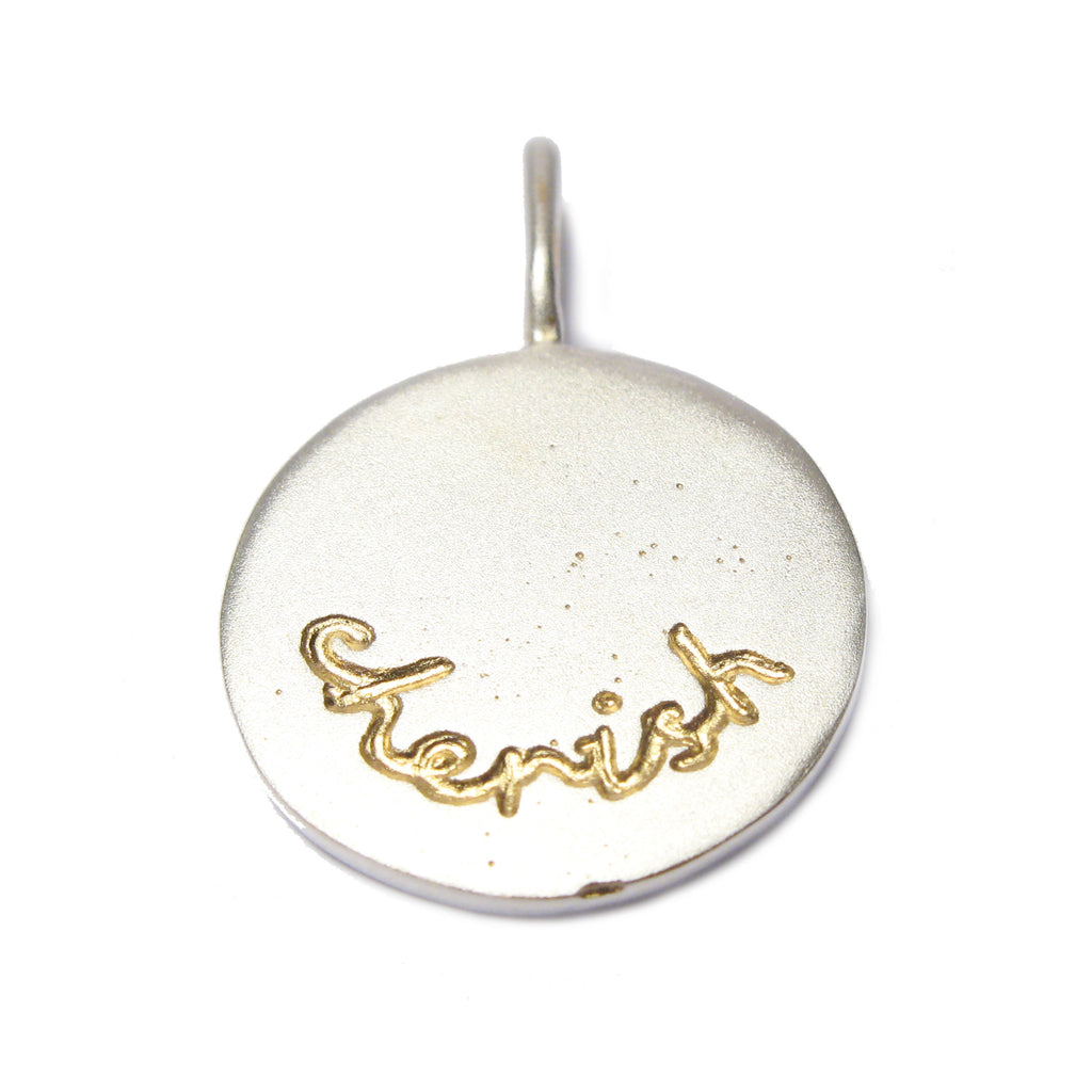 Diana Porter contemporary jewellery, bespoke commissioned etching on silver pendant in 22ct yellow gold