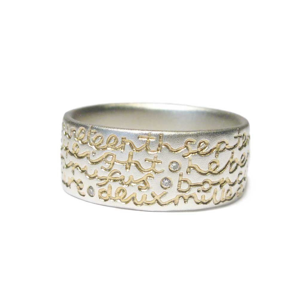 Diana Porter Jewellery bespoke commission etched silver gold ring