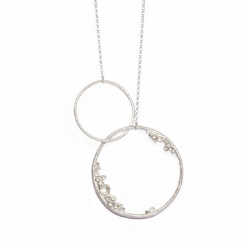 Large etched silver Emerge double hoop pendant from Diana Porter's new collection 2017