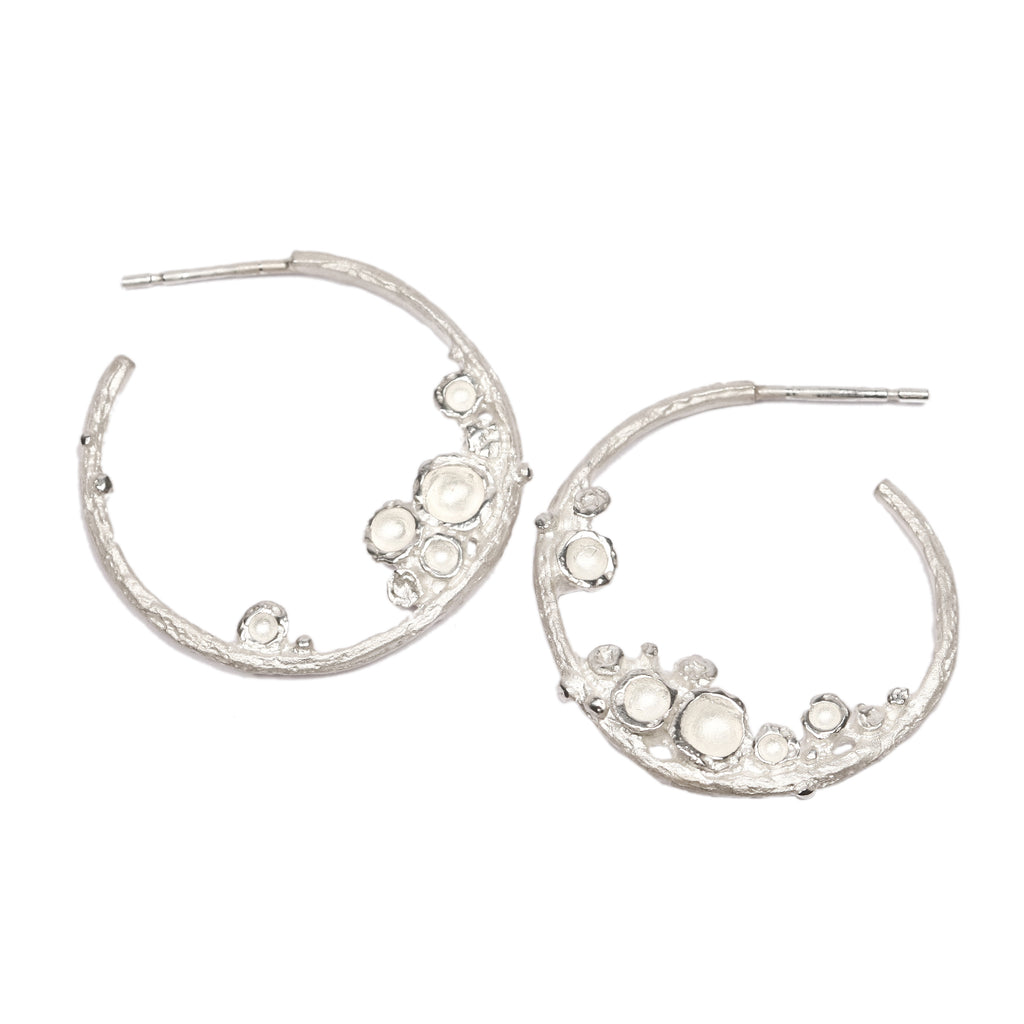 Etched silver Emerge hoop earrings from Diana Porter's new collection 2017