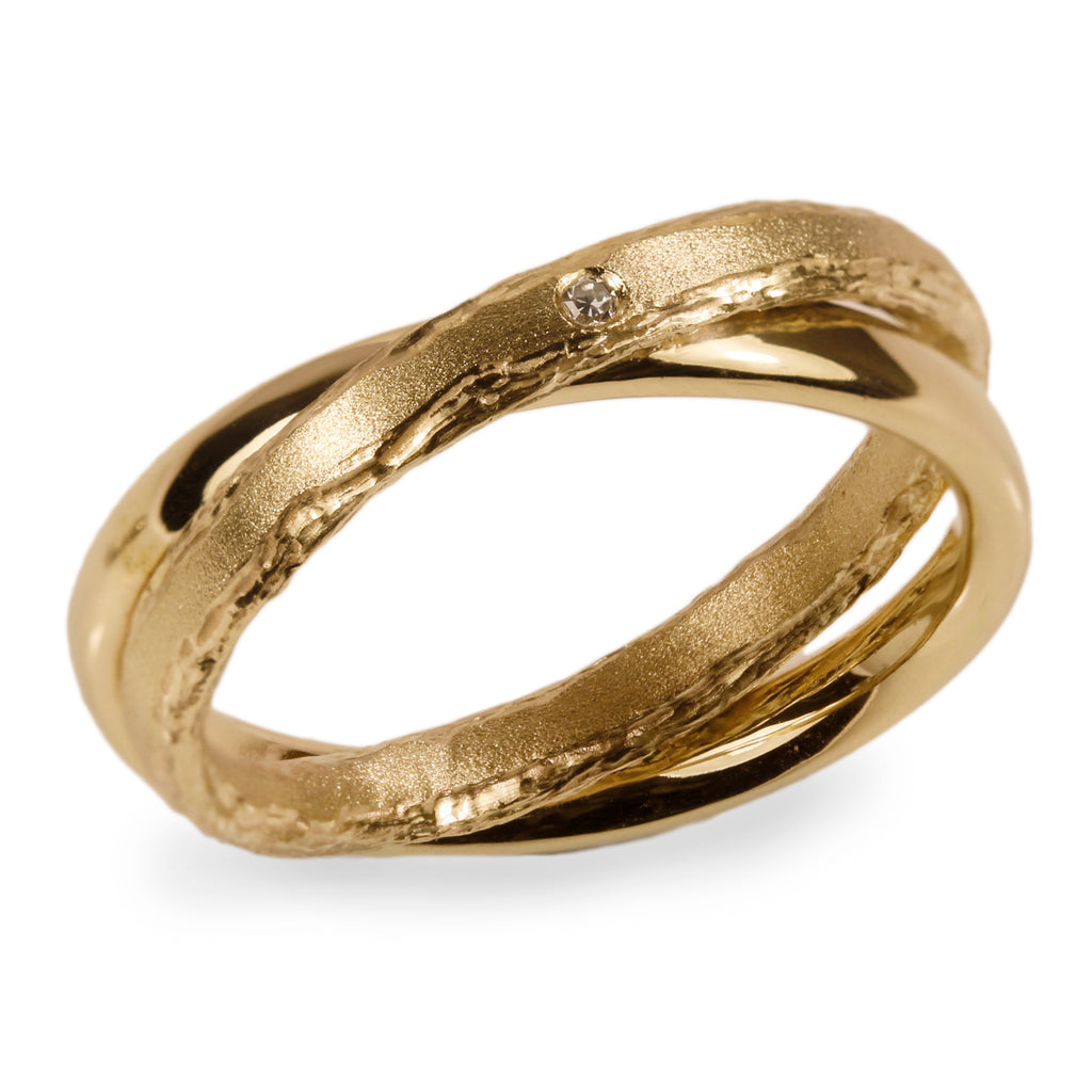 Bespoke - Customers Own 9ct Gold Mixed Texture Crossover Ring with Diamond