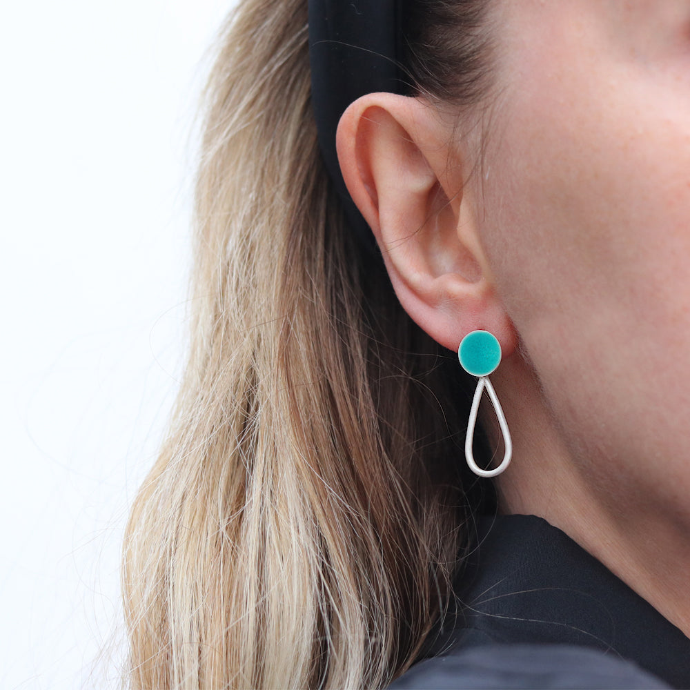 Grace Girvan Sea Green Enamel Silver Drop Earrings