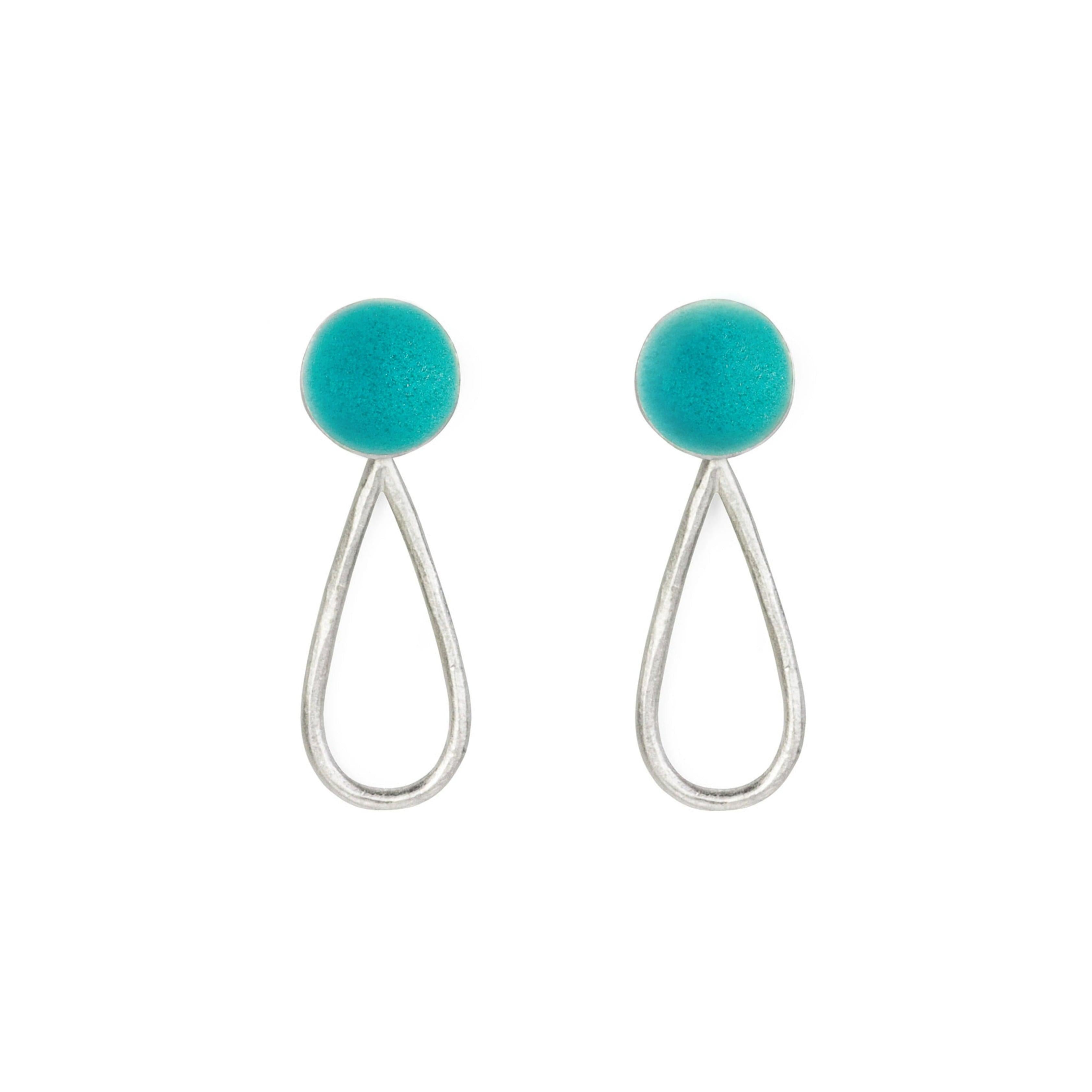 Grace Girvan Sea Green Enamel Silver Drop Earrings
