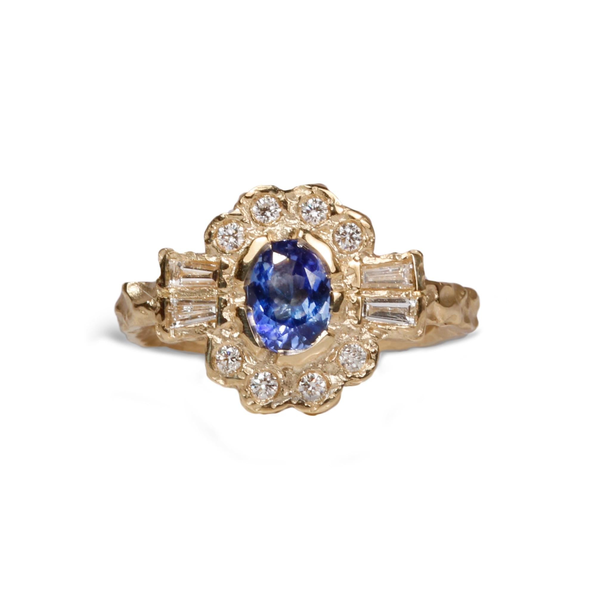 Bespoke - 9ct Yellow Gold Molten Ring with Sapphire and Diamonds