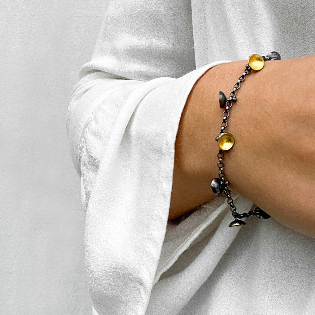 Jenifer Wall Oxidised silver Bracelet with Yellow Gold Leaf Pods