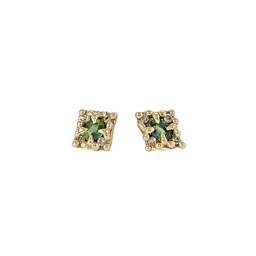 Ciara Bowles Gold Mini Croix Earrings with Green Sapphires