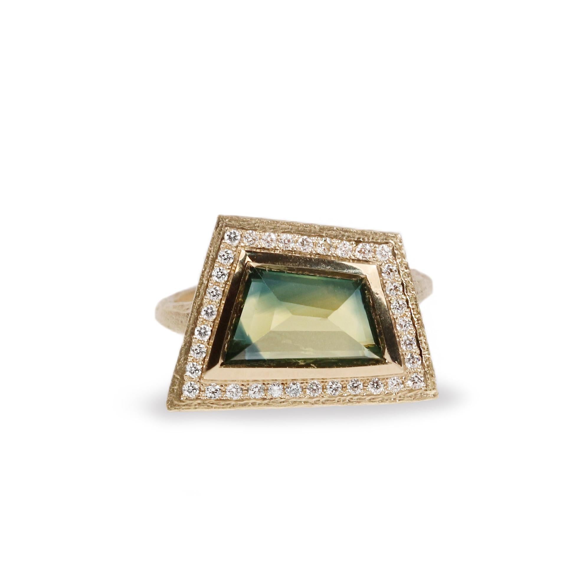 Bespoke - 9ct Fairtrade Yellow Gold Ring with a Bio-Coloured Sapphire and Diamonds