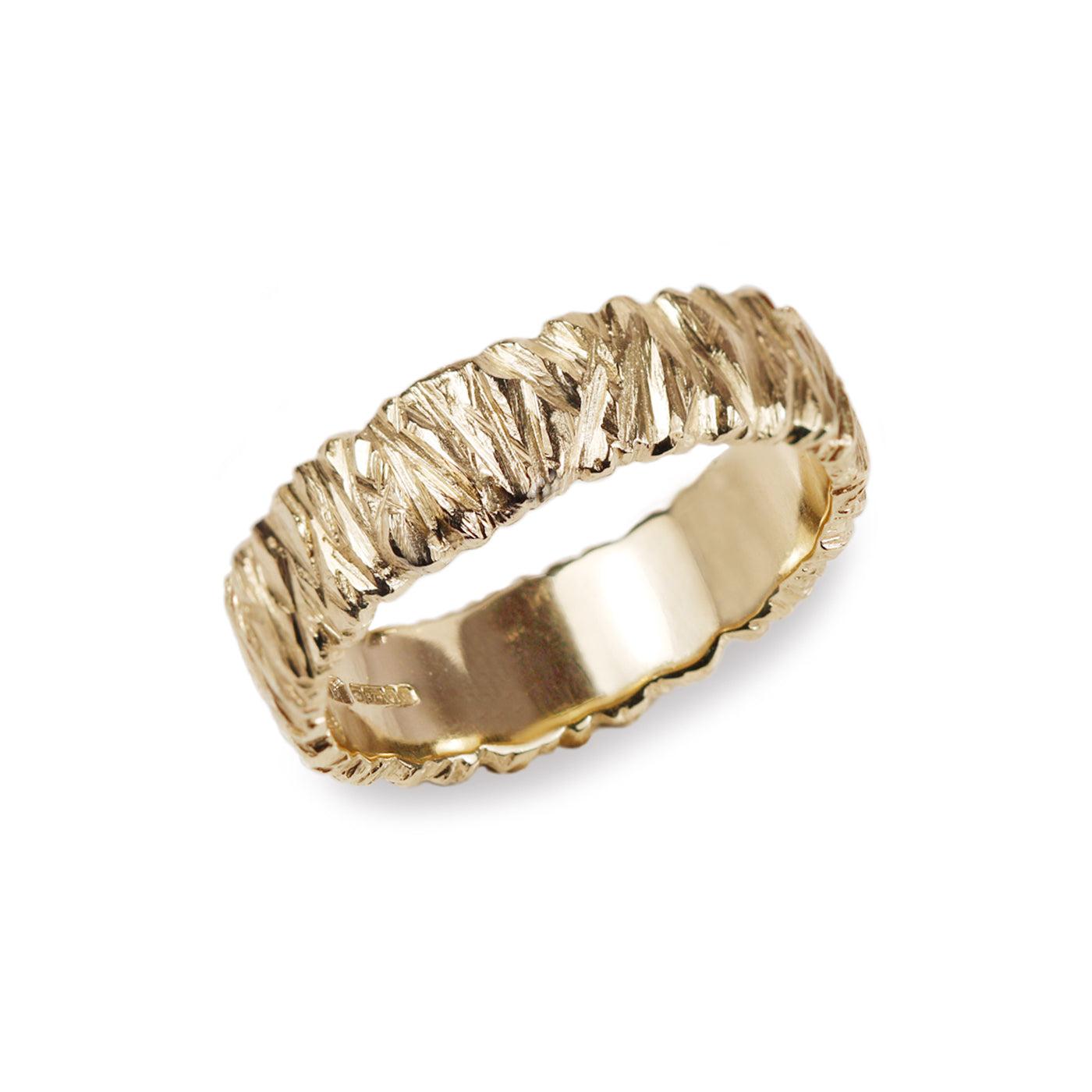 Hannah Felicity Dunne 9ct Yellow Gold Wide Textured Rock Ring