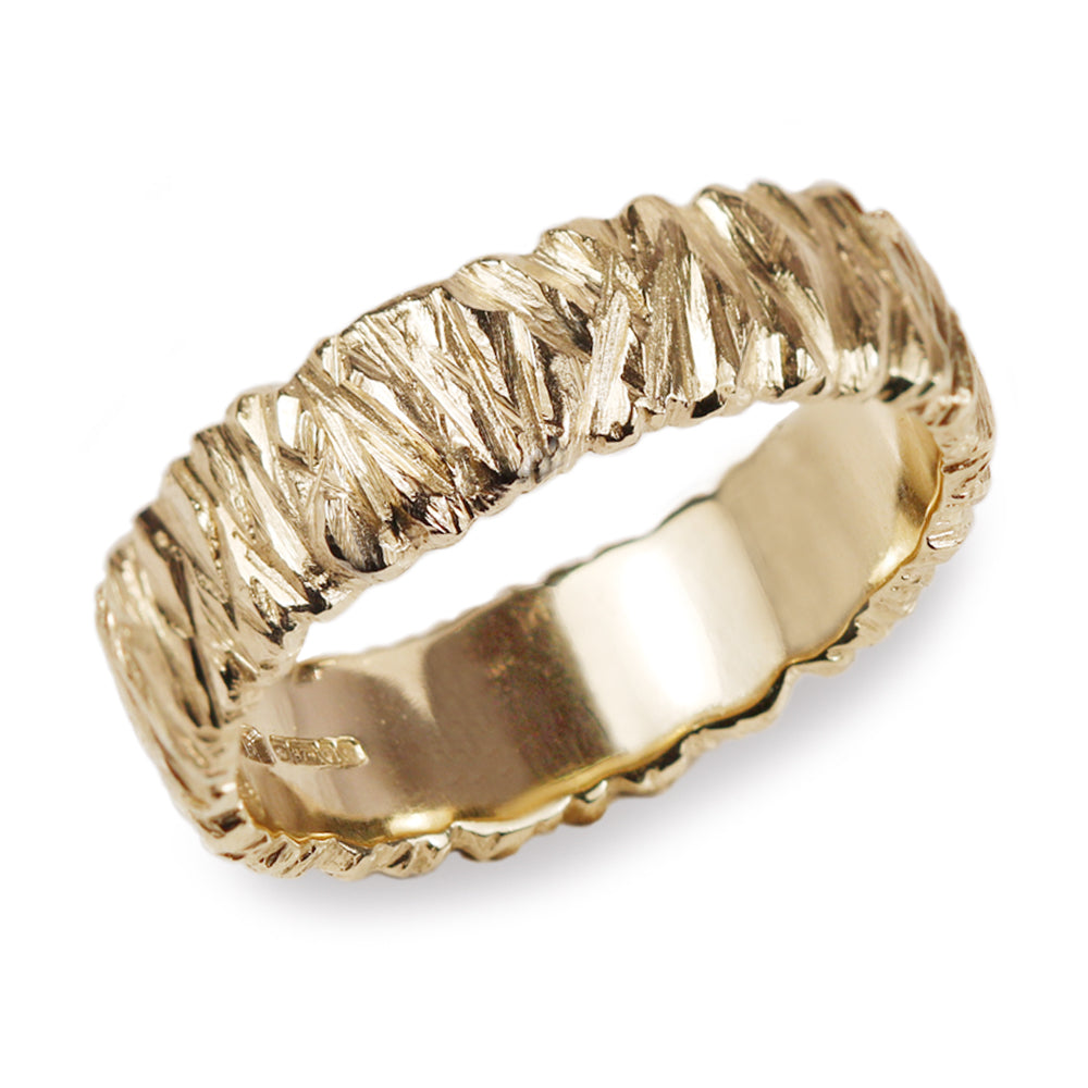 Hannah Felicity Dunne 9ct Yellow Gold Wide Textured Rock Ring