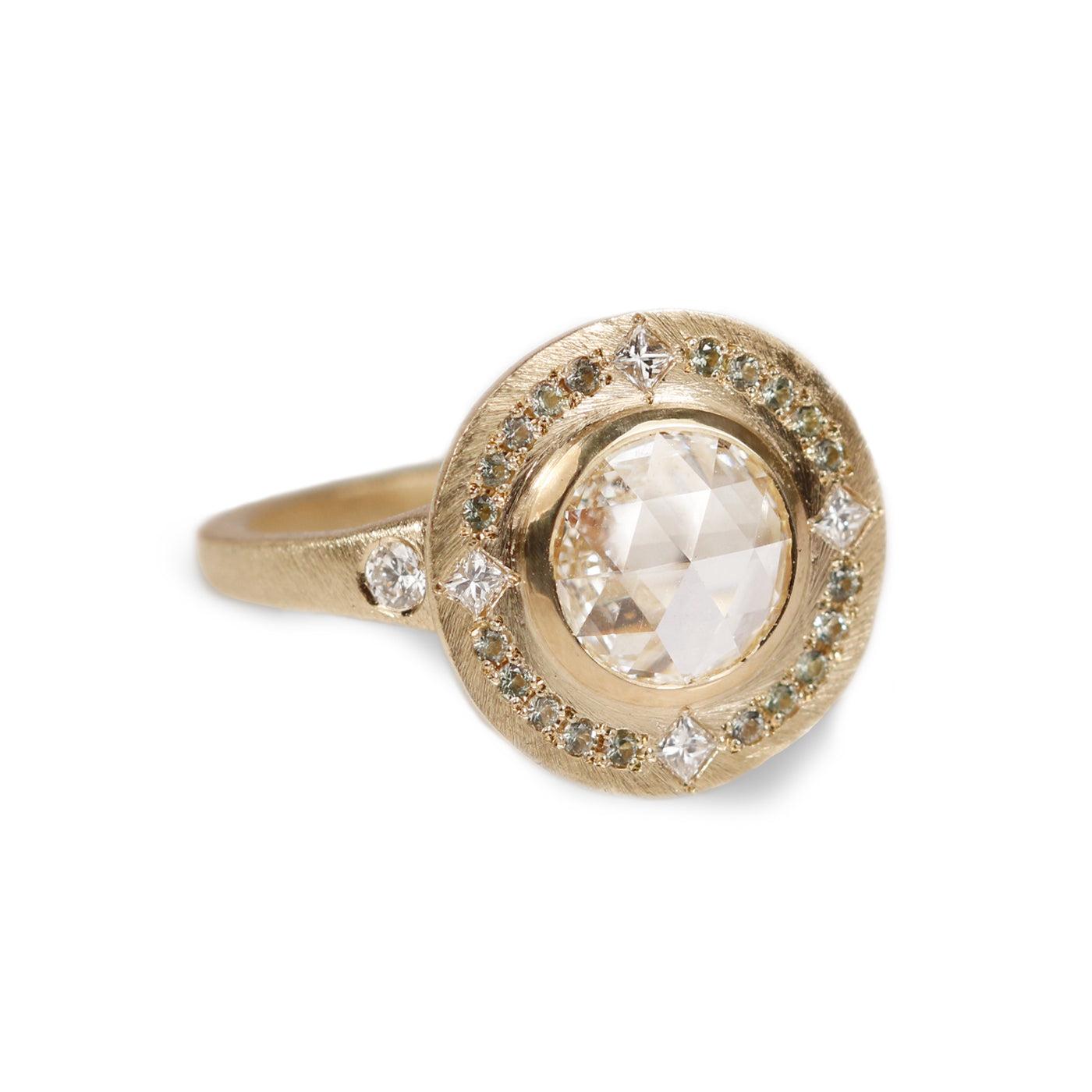 Bespoke - 9ct Fairtrade Yellow Gold Halo with Diamonds and Sapphires