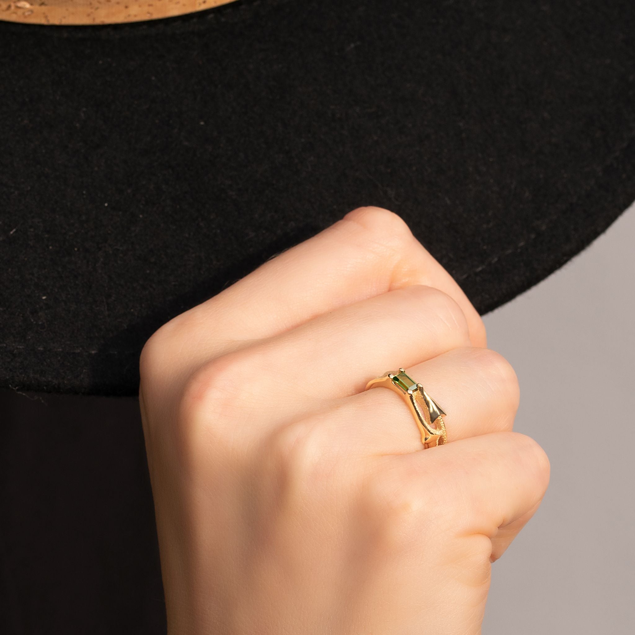 Orme-Brown The Way Baguette Green Sapphire Ring